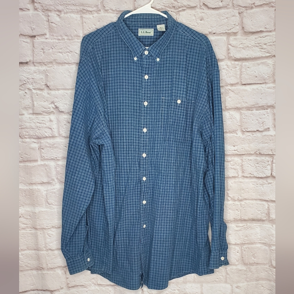 LL Bean men's XXL tall button down shirt blue cotton